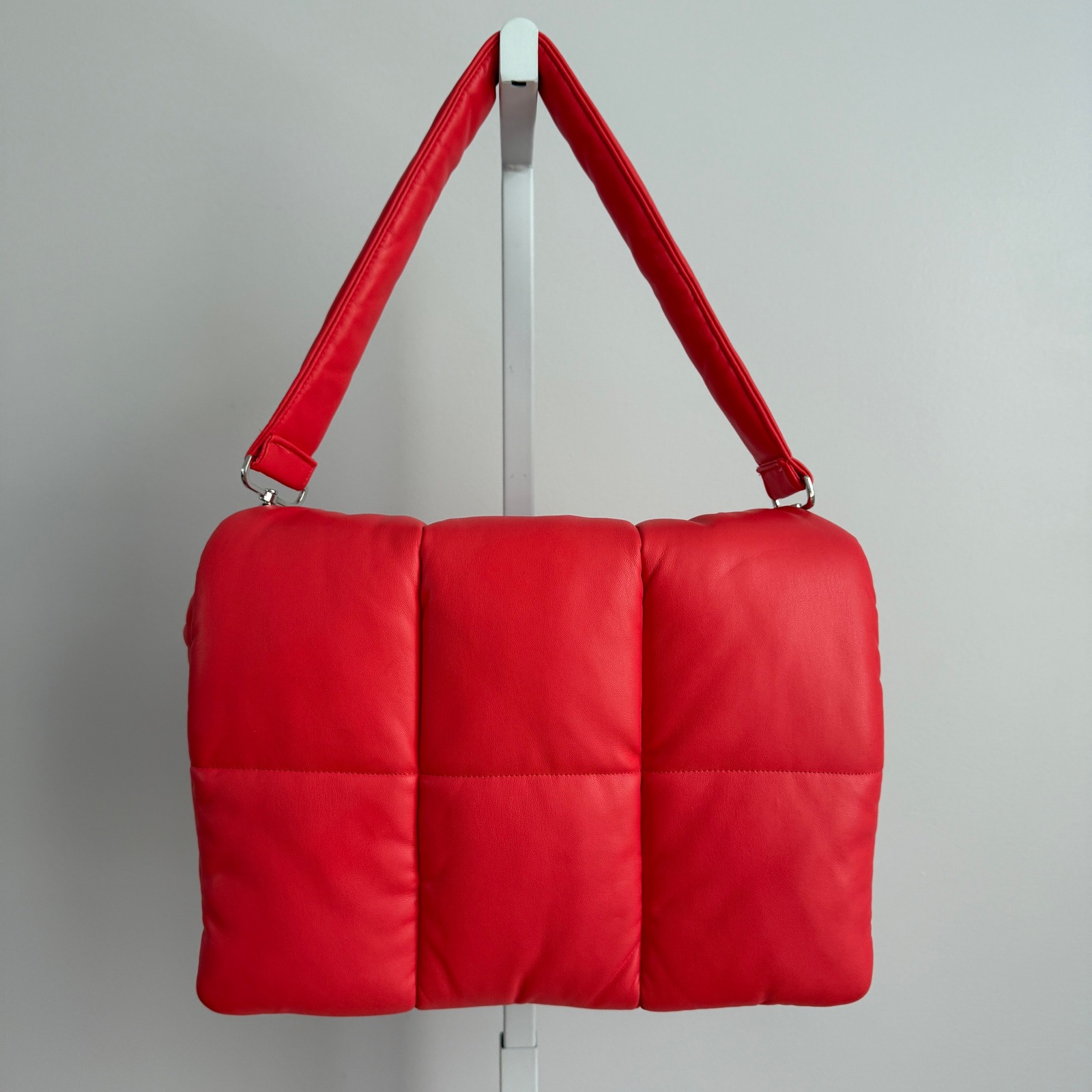 Stand Studio Wanda Clutch Bag Coral Red Padded Shoulder Bag Faux Leather Os
